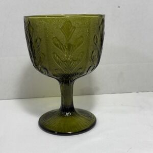 FTD Vintage 1975 Green Glass Footed Compote Candy Bowl Vase Oak Leaf Design